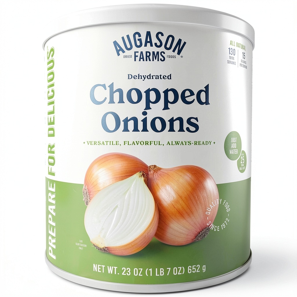 Augason Farms emergency food supply can on a shelf