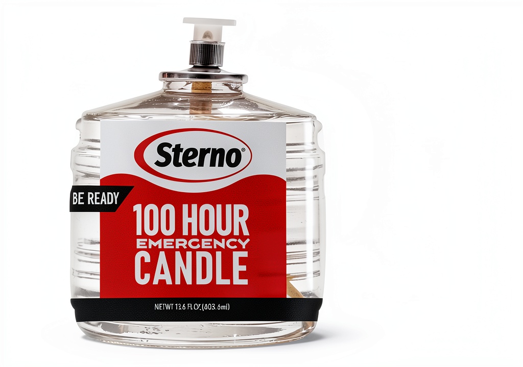 Sterno Emergency Candles displayed in clear plastic containers
