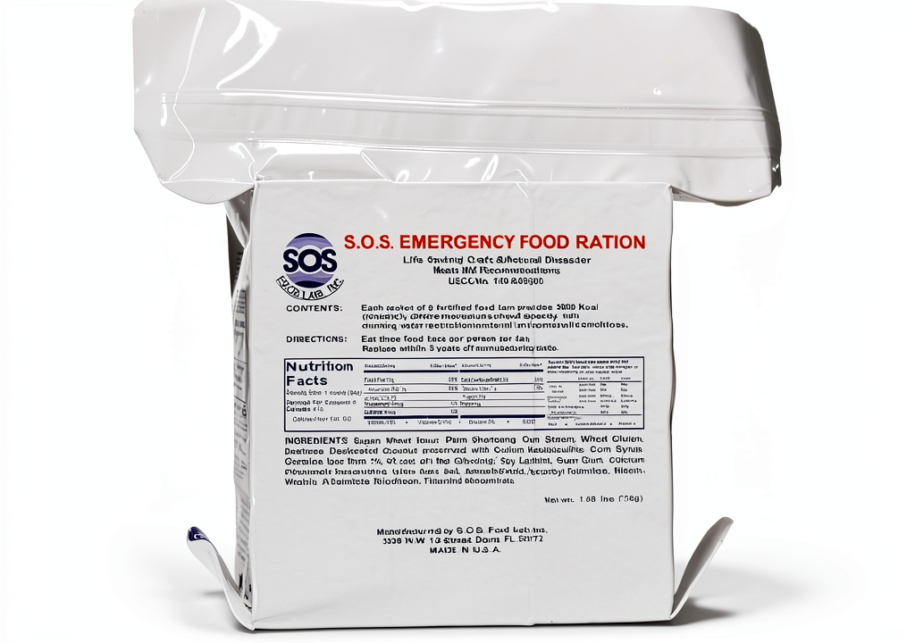 SOS Food Labs emergency food bars displayed in packaging